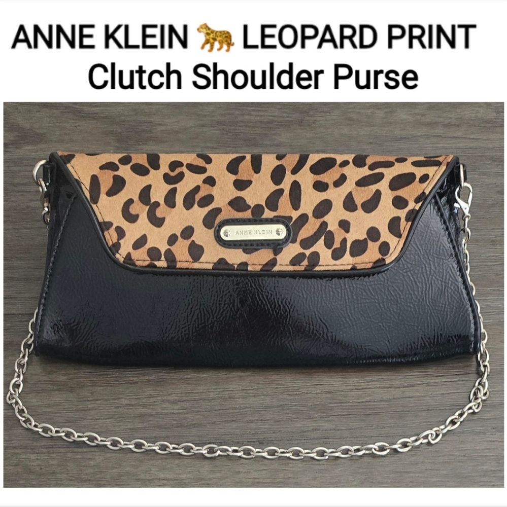 Anne Klein 🐆 Leopard Print Black Clutch Shoulder Purse